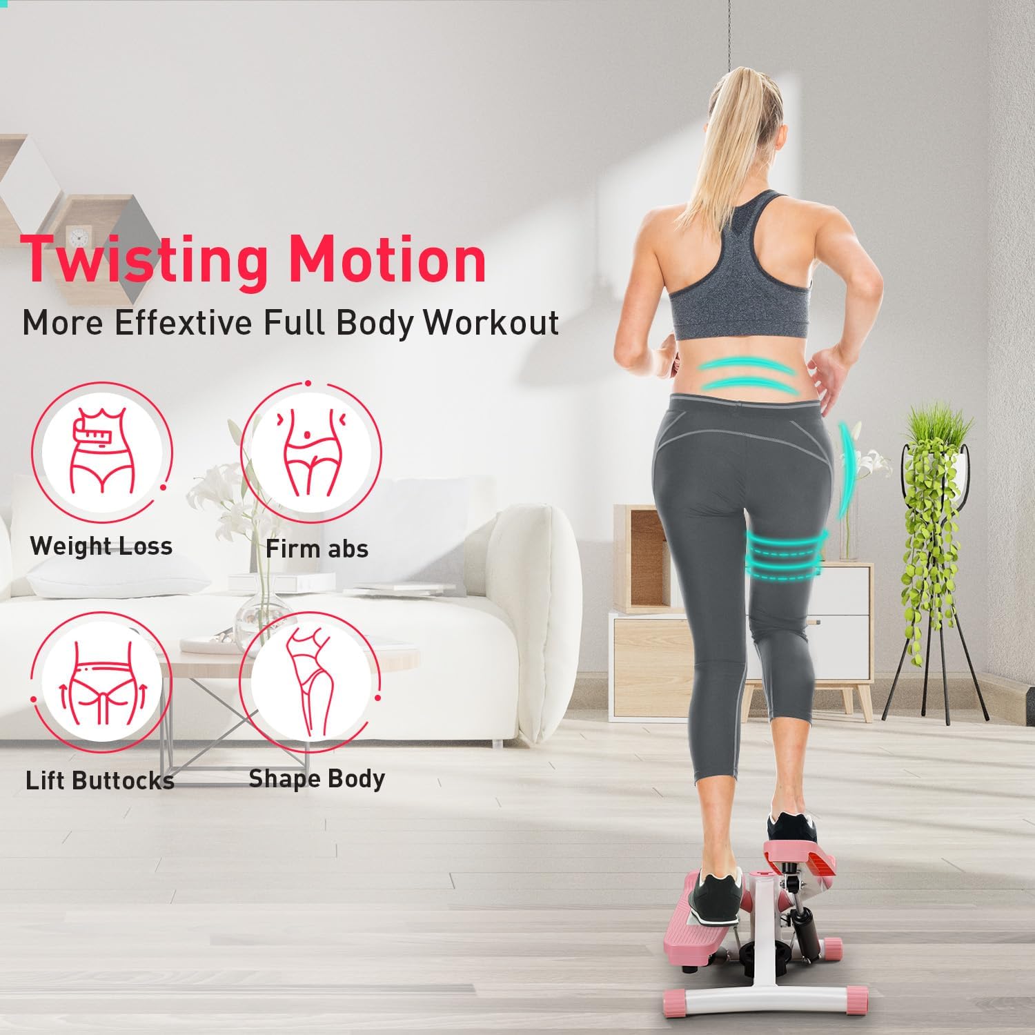 ZENOVA Steppers for Exercise at Home Portable Mini Stepper Stair Stepper with Resistance Band and Mat Fitness Stepper for Full Body Cardio Exercise 330lbs Weight Capacity - Image 2