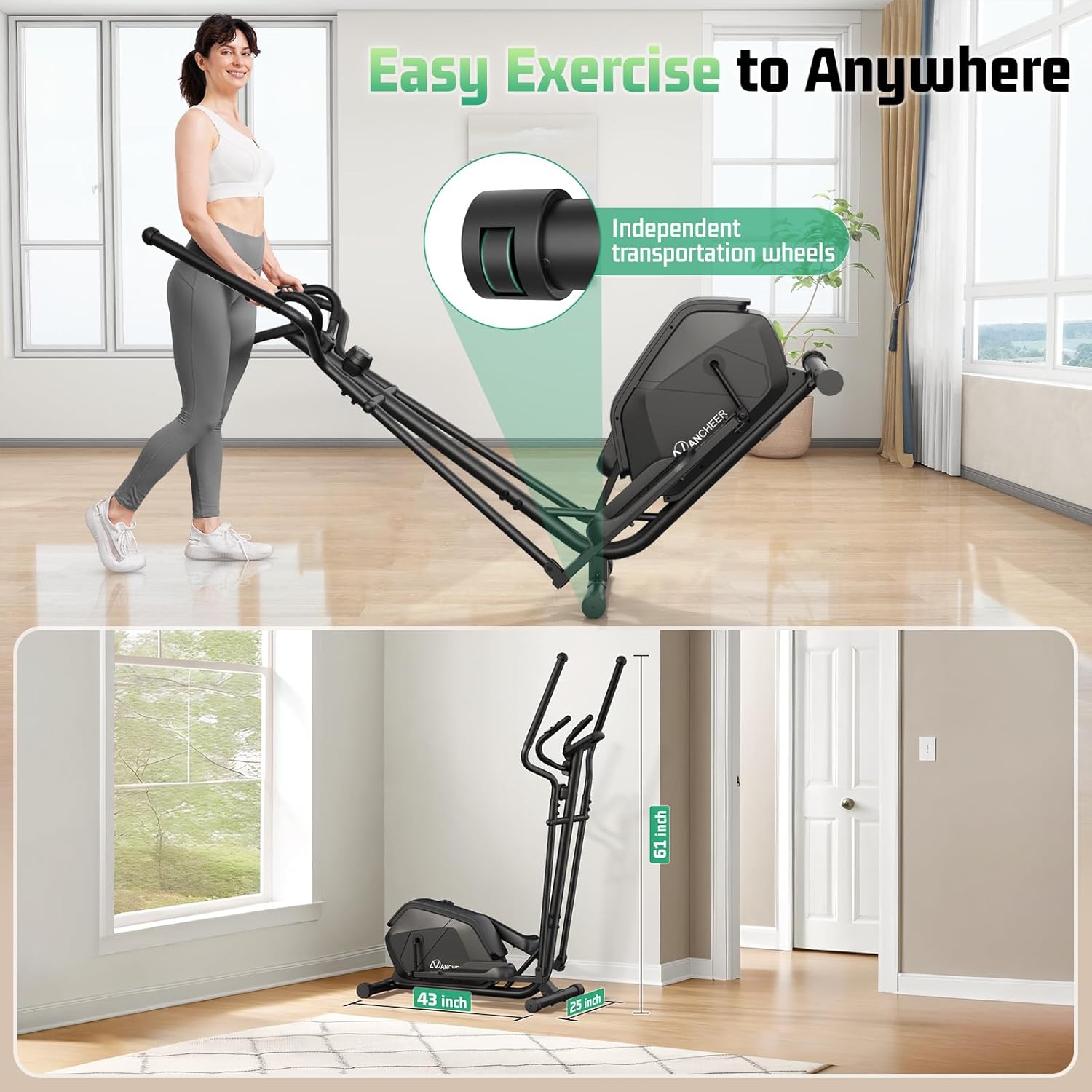 ANCHEER Elliptical Exercise Machine, Elliptical Machine for Home with Ultra-Smooth Magnetic Drive, Elliptical Trainer with 14 Levels Resistance & Pulse Sensor, LCD Monitor, Device Holder, 15" Stride - Image 8
