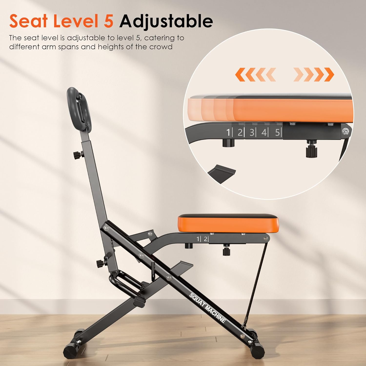 SogesHome Squat & Rowing Machine - Foldable Home Fitness Machine with 2 Adjustable Resistance Bands, 330 lbs Weight Capacity, Orange - Image 6