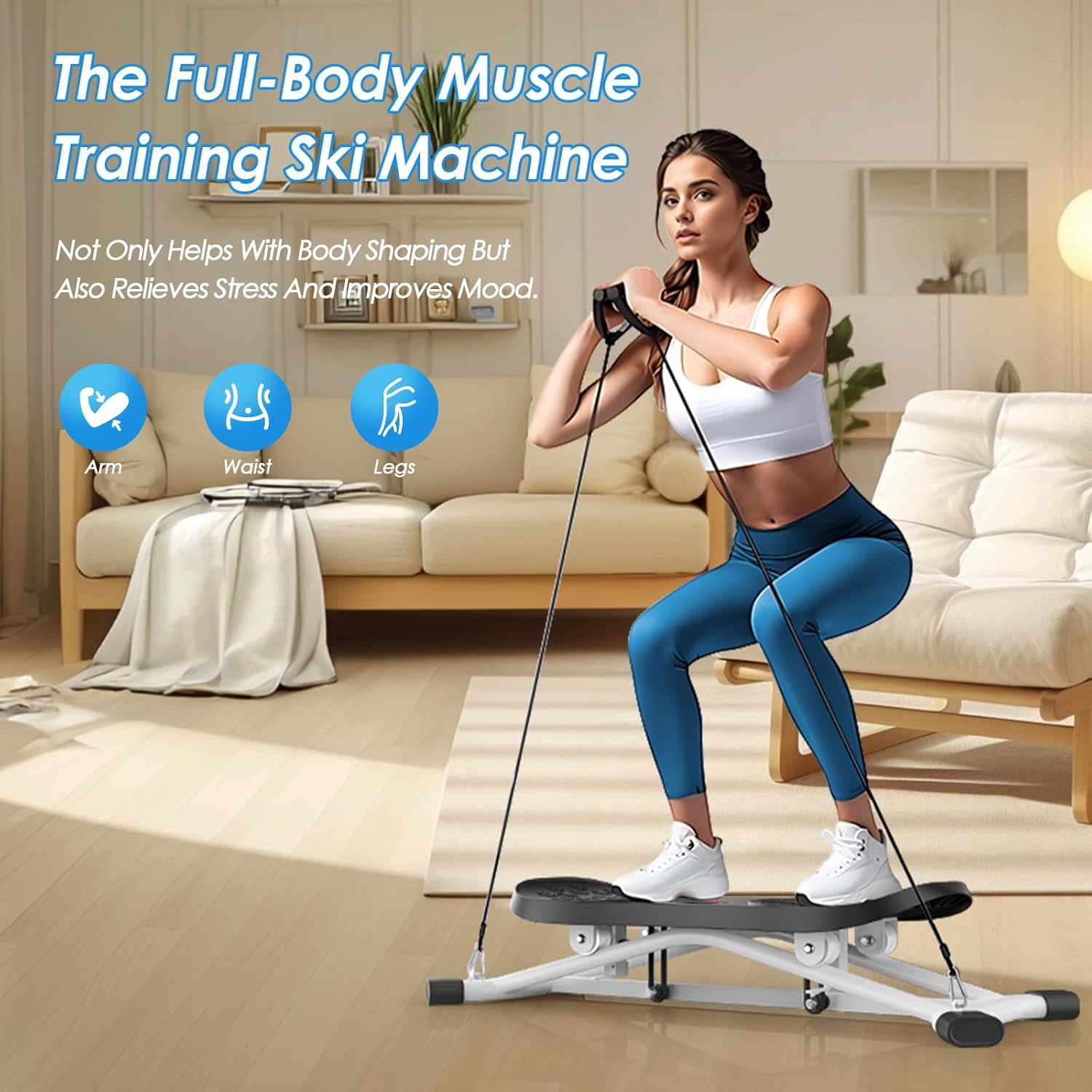 2025 New Ski Simulator Machine,Stridon Balance Board with Resistance Bands&LCD Monitor for Full Body, Noiseless Ski Exercise Machine for Skiing Beginners, Home Use - Image 3