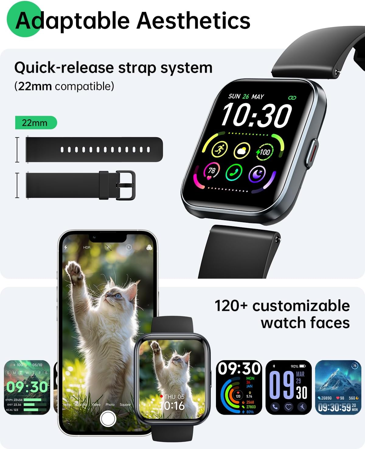 WMK Smart Watches for Men Women, Alexa Built-in,1.83" Display Smartwatch Compatible iPhone/Android (Answer/Make Call), 3ATM Waterproof Fitness Tracker with Heart Rate/SpO2/Sleep Monitor,120+ Sport - Image 7