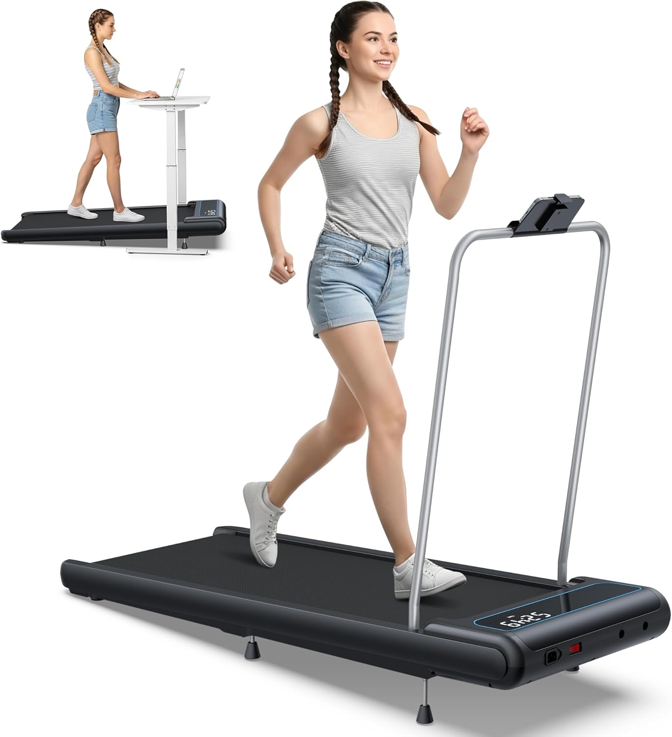 10% Incline Under Desk Walking Pad, 2.5HP Low Noise Treadmill for Home Office Apartment, 3 in 1 Lightweight Running Machine for Small Space, Works with Apps & Mute Remote Control, No Installation