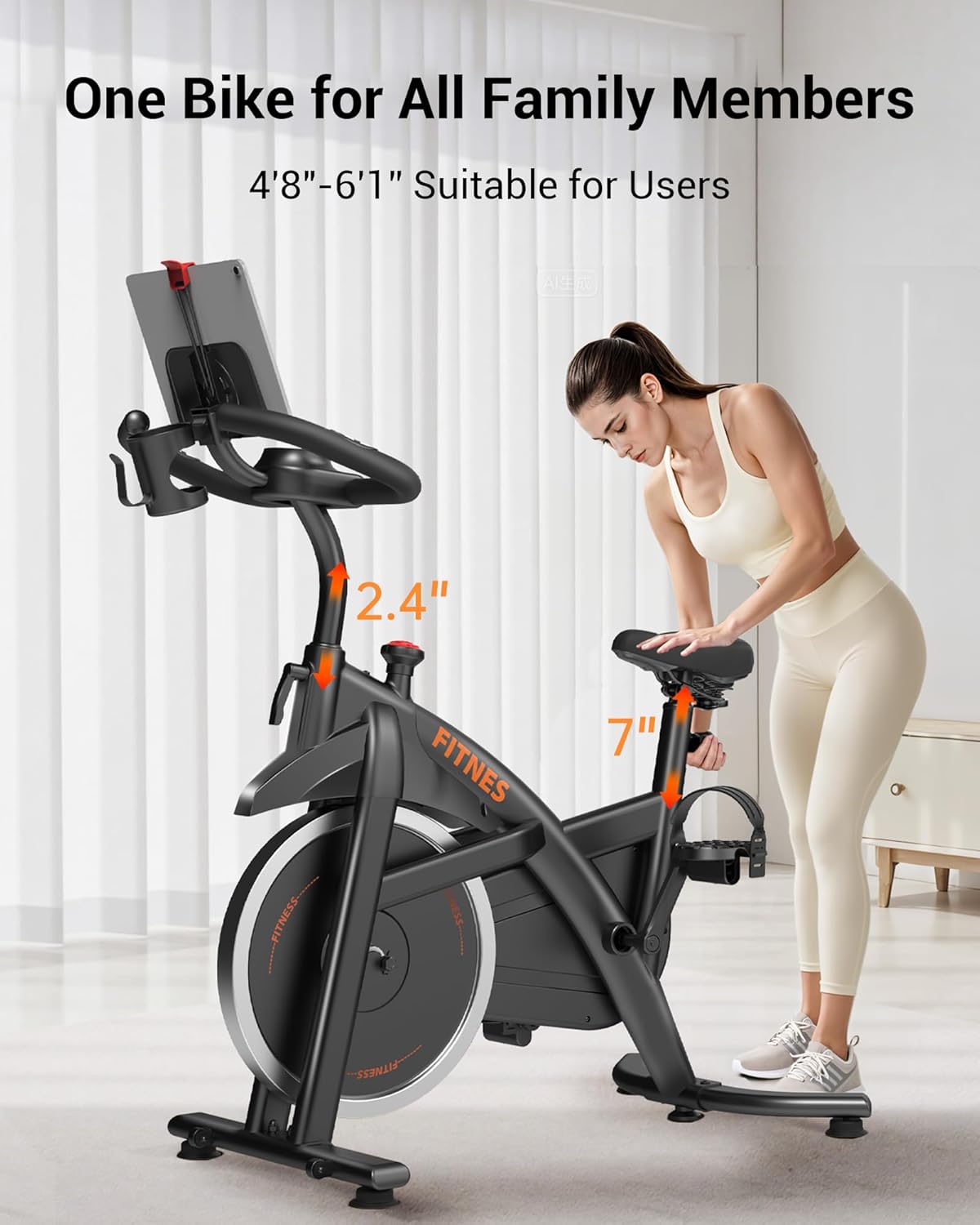 CURSOR FITNESS Exercise Bike, Stationary Bikes for Home, 300 LBS Capacity, Workout Bike with Silent Belt Drive, Indoor Cycling Bike with Extra Comfort Seat/Tablet & Bottle Holder - Image 6