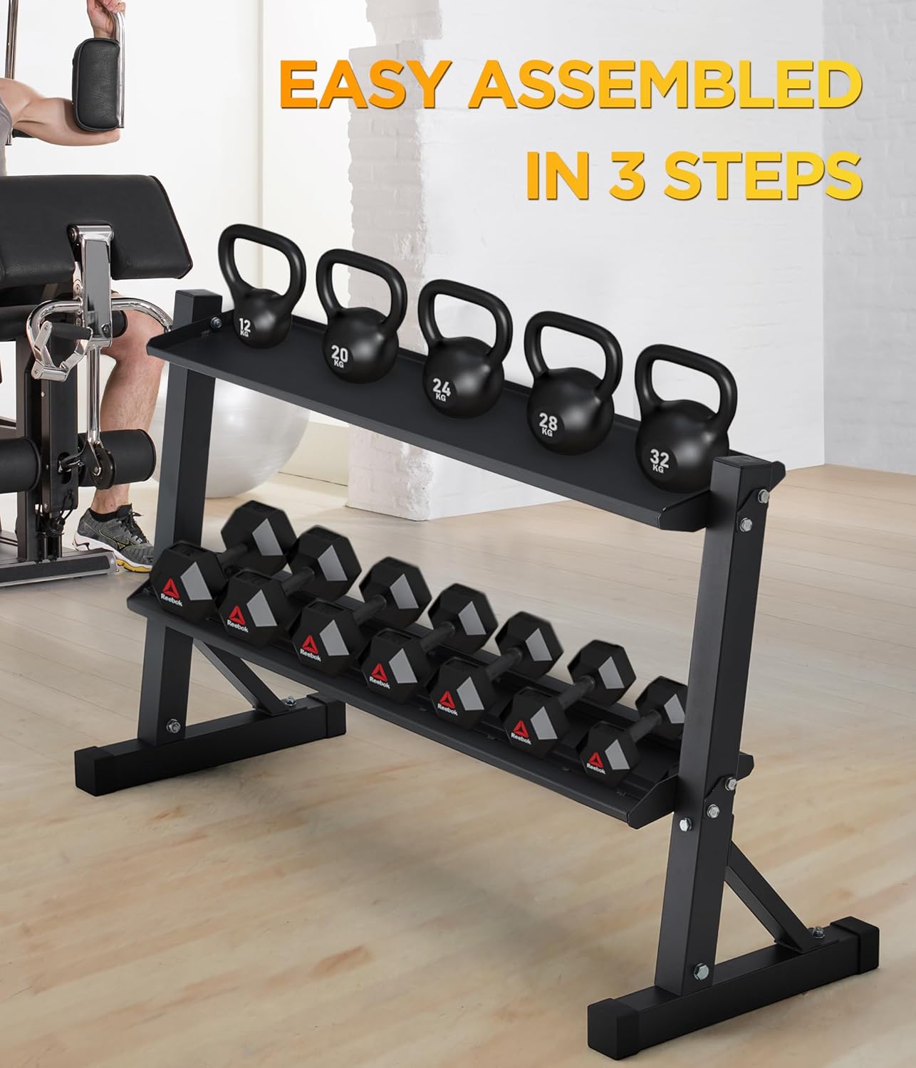 2-Tier 48" Dumbbell and Kettlebell Rack for Home Gym, 1000LBS Weights Storage for Free Weights, Dumbbells, Kettlebells and Medicine Ball - Image 6