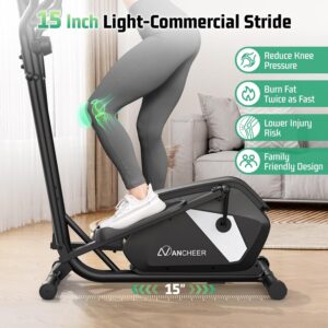 ANCHEER Elliptical Exercise Machine,Elliptical Machine for Home with Ultra-Smooth Magnetic Drive,14 Levels Resistance Elliptical Trainer,Cardio Machines with LCD Monitor Device Holder,15″ Stride
