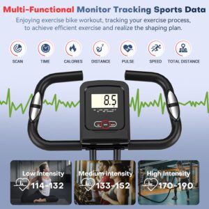 Folding Exercise Bike, SLUNSE 5 IN 1 Foldable Stationary Bike for Home, Indoor Cycling Bike with 16 Level Adjustable Magnetic Resistance, 350LBS Weight Capacity, Soft Seat Backrest For Fitness Workout