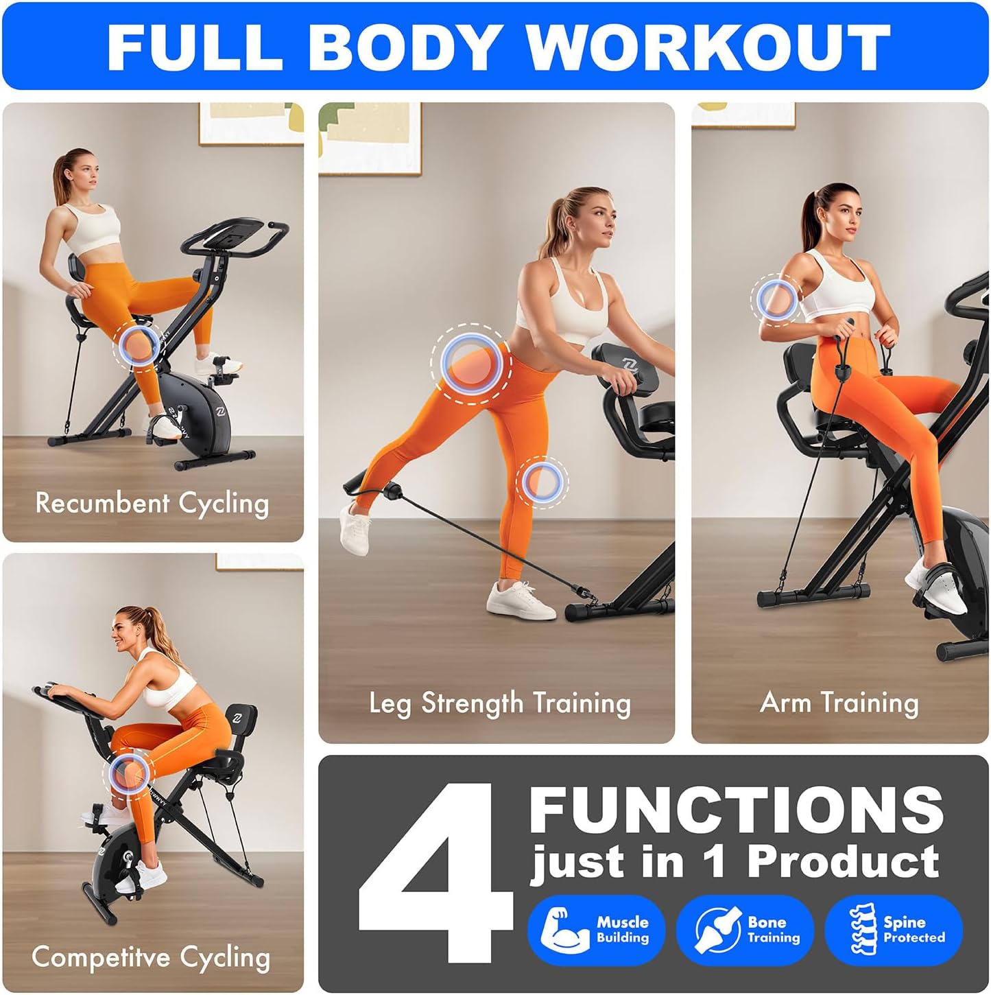 ZIWWVY- Foldable 3-in-1 Exercise Bike for Home – Upright & Recumbent Stationary Bike with 330 lbs Capacity, 8-Level Magnetic Resistance, Arm Bands & Pulse Sensor, Easy Assembly, 2025 upgrade X-bike - Image 3