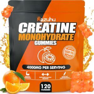 Creatine Monohydrate Gummies for Men & Women, 4g of Creatine Monohydrate per Serving for Maximum Power Strength, Performance, Sugar Free, Vegan, Pre-Workout Supplement(120 Count)-Orange