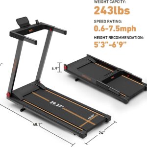 DeerRun Treadmills for Home with Incline and Handles, 3.0 HP Foldable Treadmill for Small Spaces, Folding Running Machine with Smart APP