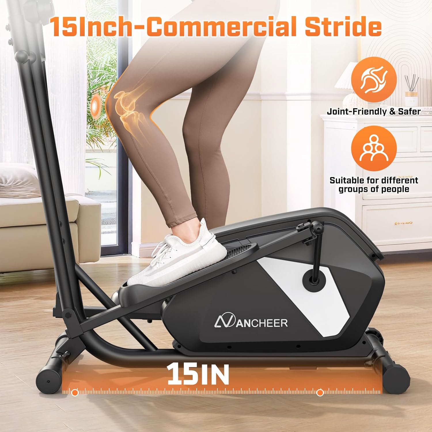 ANCHEER Elliptical Machine, Elliptical Exercise Machine for Home with Ultra-Quiet Magnetic System, Elliptical Trainer with 14 Resistance Levels&15IN Stride,Max 400LBS Loading Capacity - Image 3