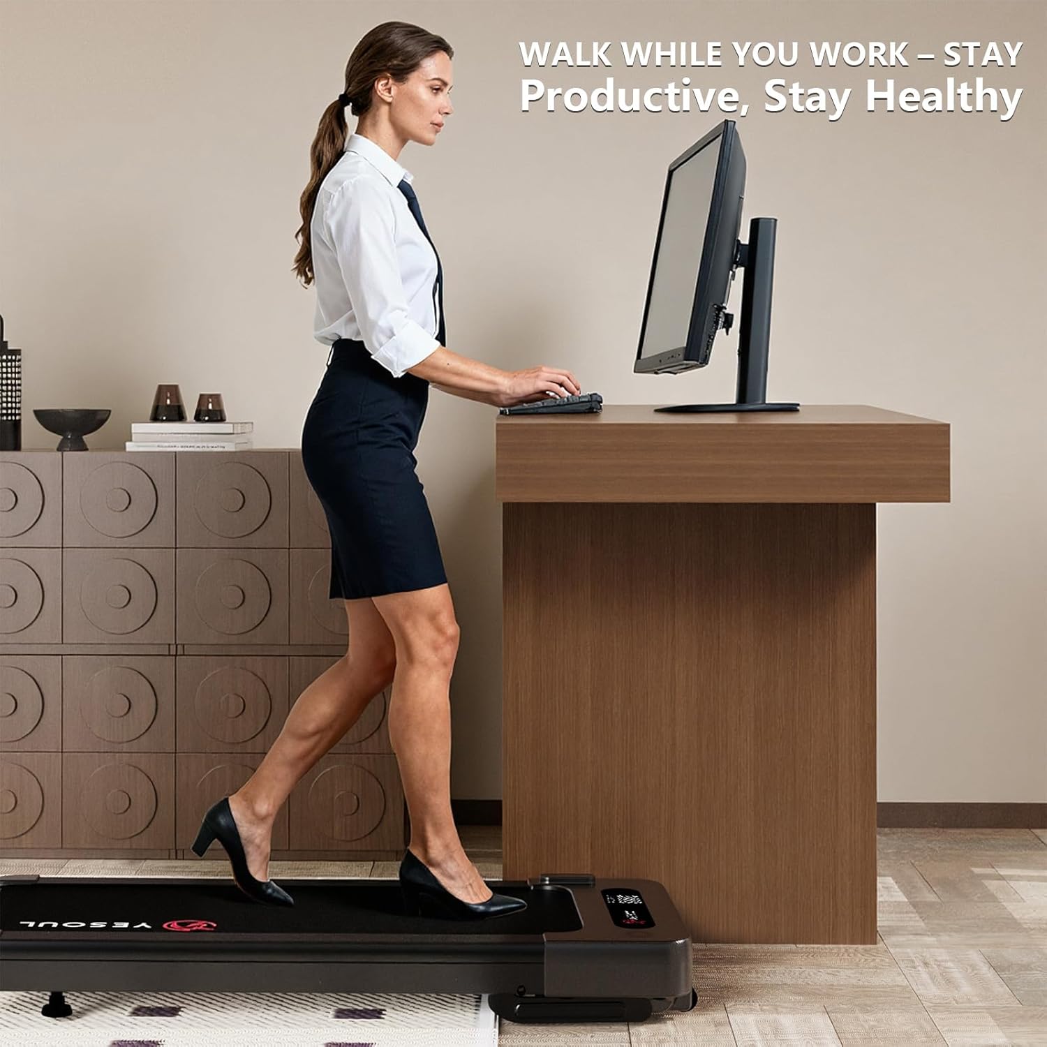 Yesoul Walking Pad Treadmill with 10% Auto Incline, Under Desk Treadmill for Home Walking, Hiking & Running, 300lbs Capacity, Smart App Scenic Routes & Live Classes, Remote & LED Display - Image 3