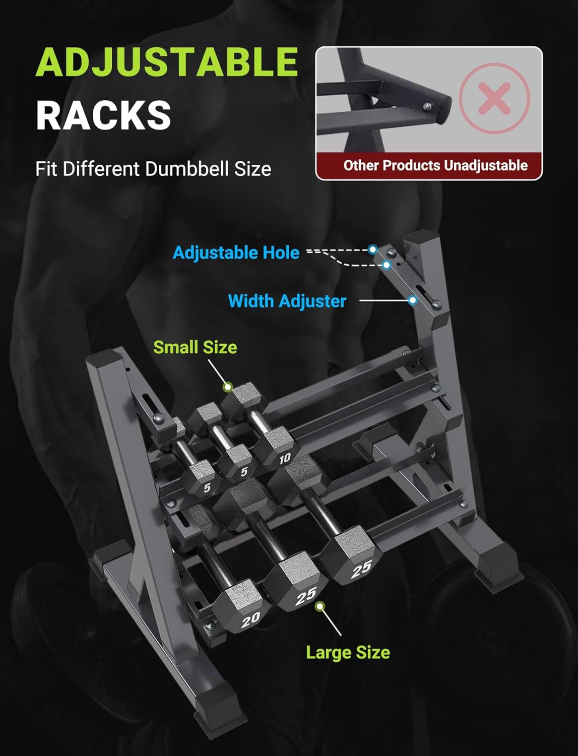 YOLEO Dumbbell Rack - 3 Tier & 5 Tier Compact Weight Rack for Dumbbell, Kettlebell, Barbell, Heavy Duty Weight Storage Organizer, Space-Saving Dumbbell Storage Stand Holder for Home Gym - 1100LBS Capacity (Rack Only) - Image 3
