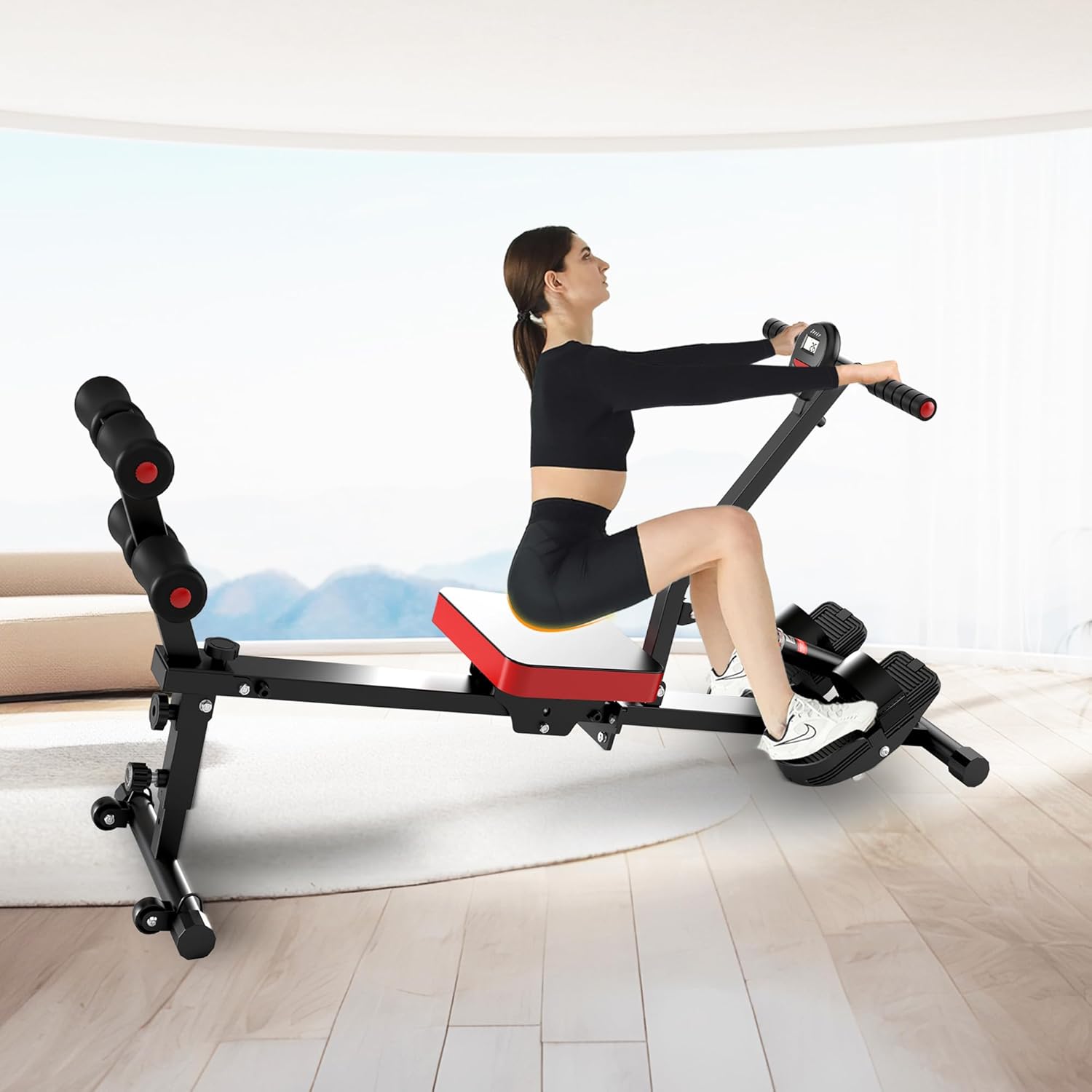 Magnetic Rowing Machine for Home Adjustable 8-Speed Booster Burn Fat & Sculpt Muscles Supports Up to 265 LBS Phone/Tablet-Ready Design - Image 4