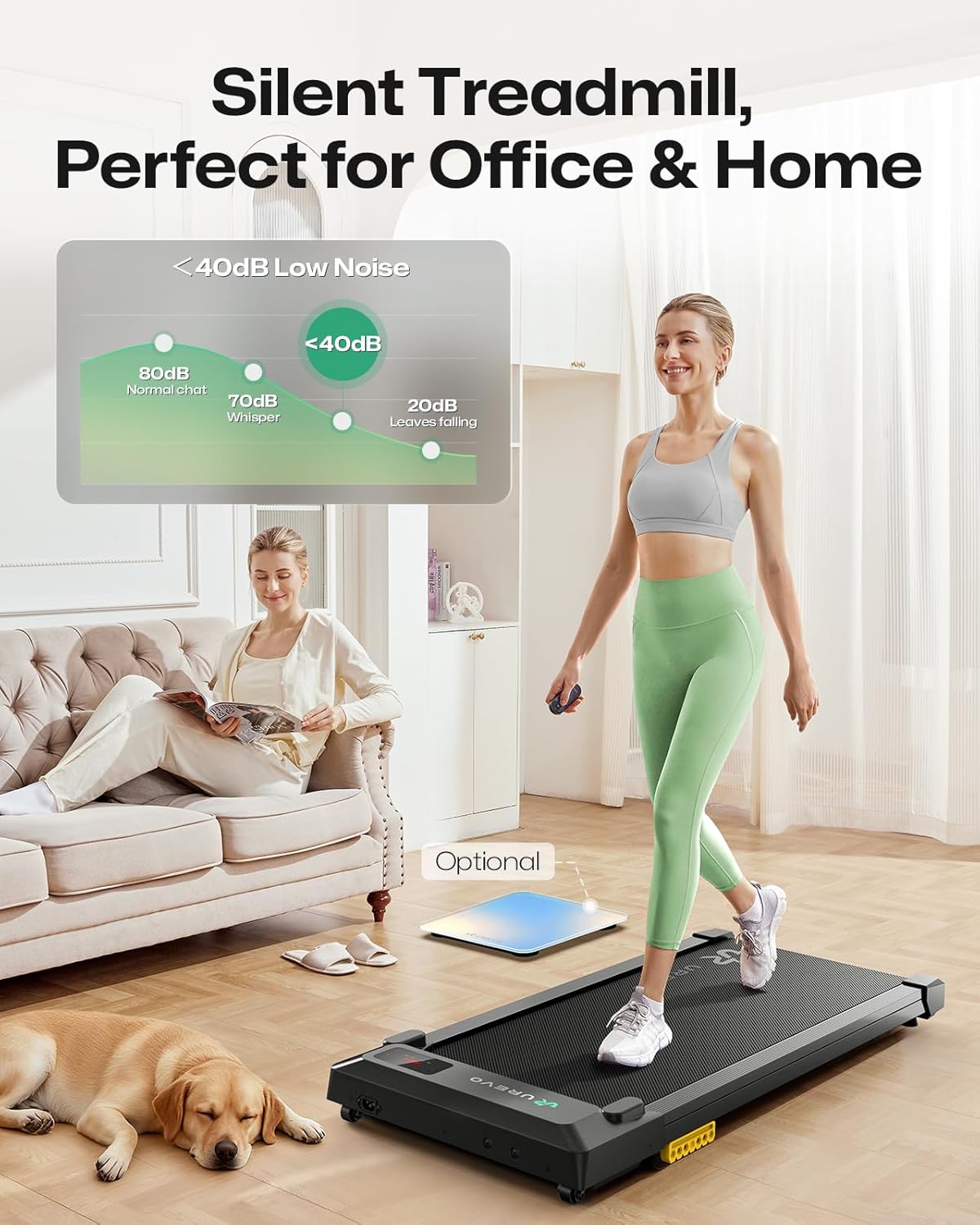 UREVO Smart Walking Pad, Compact Under Desk Treadmill with Double Shock Absorption, Quiet Operation, Workout APP with Track Insights and MIIT Mode, Plug and Play, Remote or APP Control for Home Office - Image 5