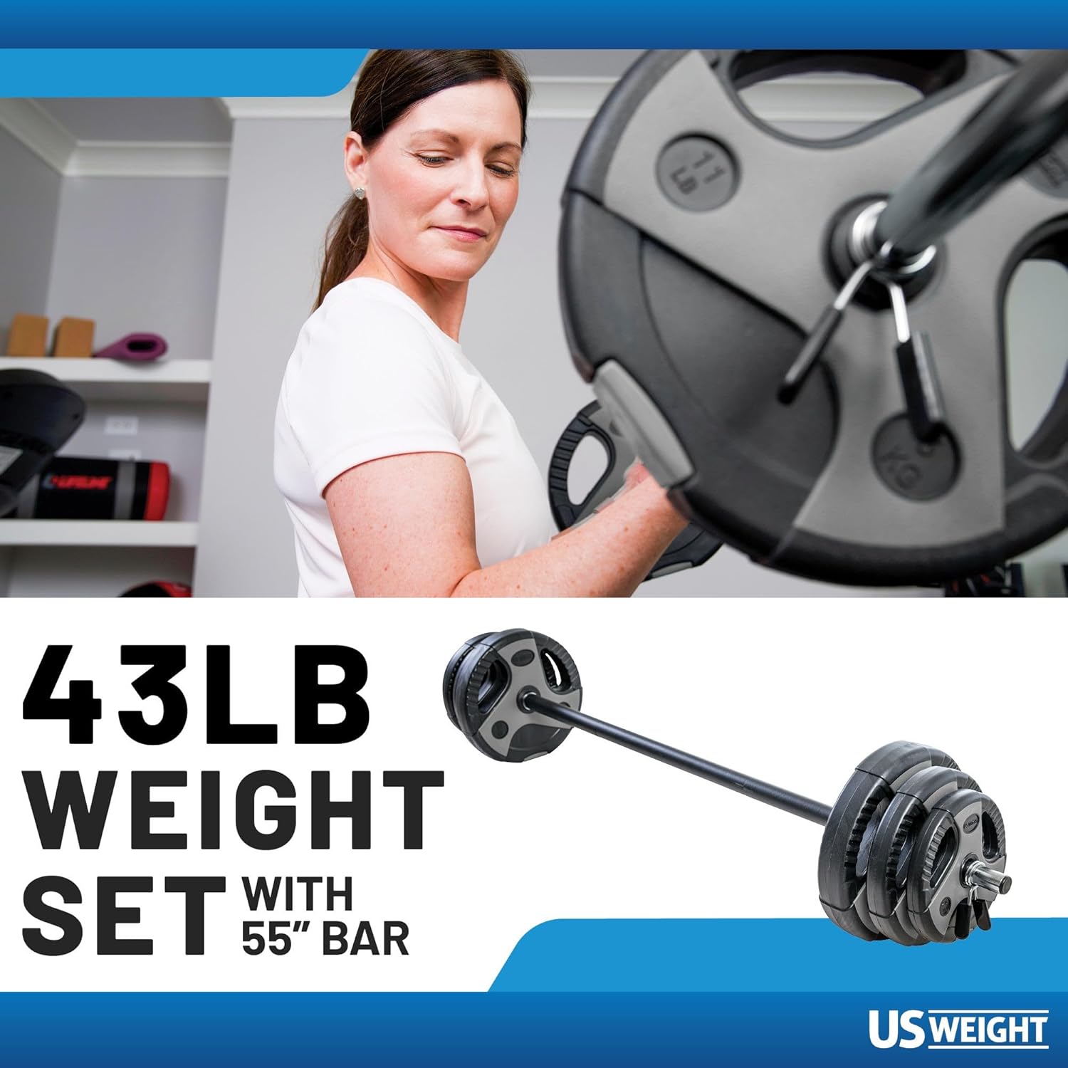 US Weight 43 LB Barbell Weight Set for Home Gym with 55” padded Bar, Adjustable Weights for Exercise, Lifting and to Build Muscle - Image 2