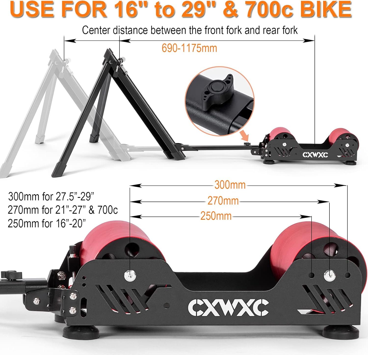 Bike Trainer Stand Resistance Adjustable - Portable Magnetic Bicycle Rollers Indoor Exercise/Fitness/Workout - Fordable Fully Aluminum Alloy - Image 4