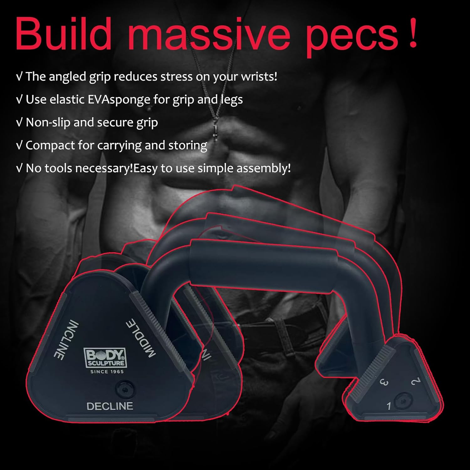 Body Sculpture Adjustable Push up bars strength training with foam grip & non-slip handling.The leg height is adjustable Push Up Stands for Men & Women - Image 2