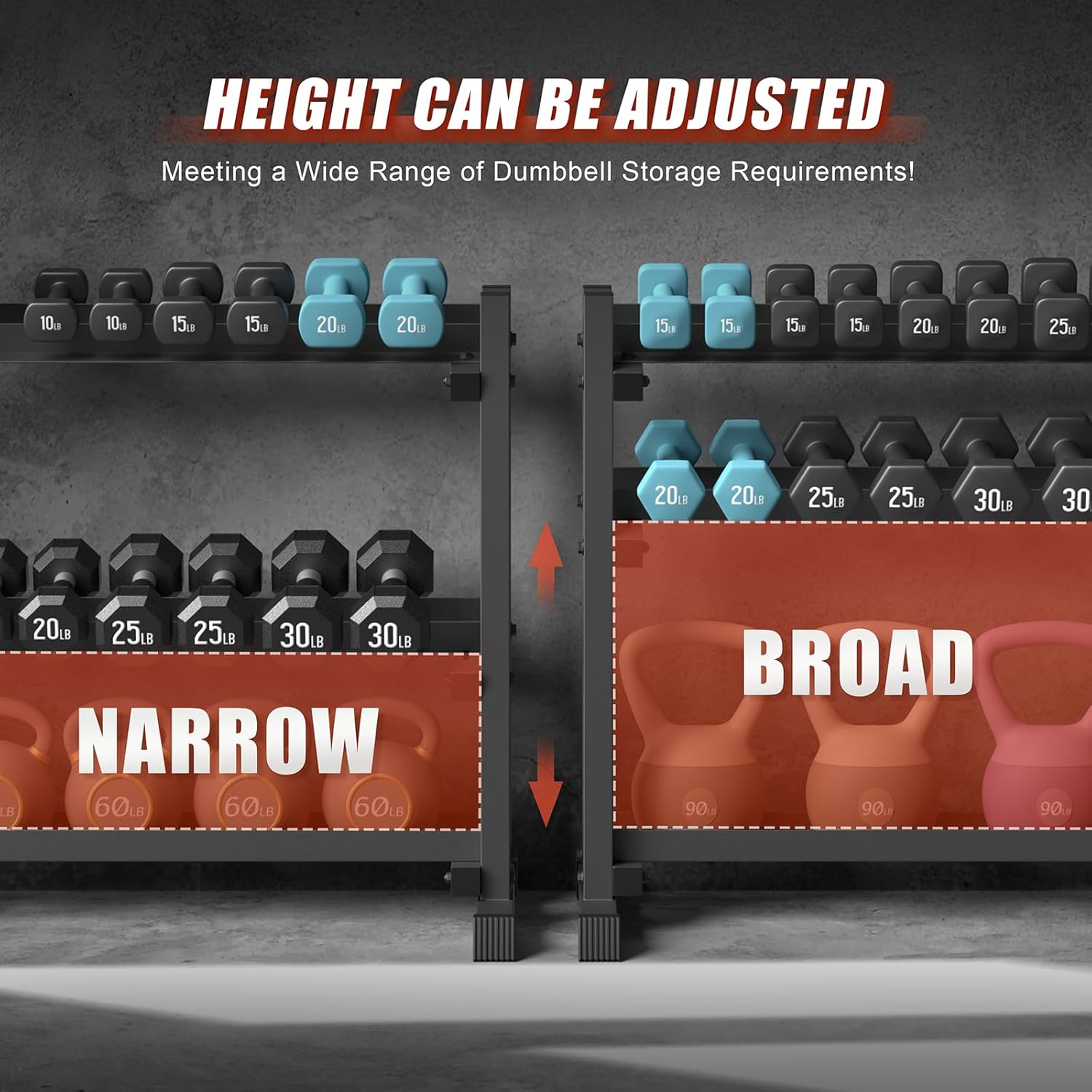 3-Tier Dumbbell Rack Stand Only, 1200LB Capacity Jusgym Adjustable Weight Rack for Home Gym, Heavy-Duty Weight Stand for Dumbbells Kettlebells - Image 3