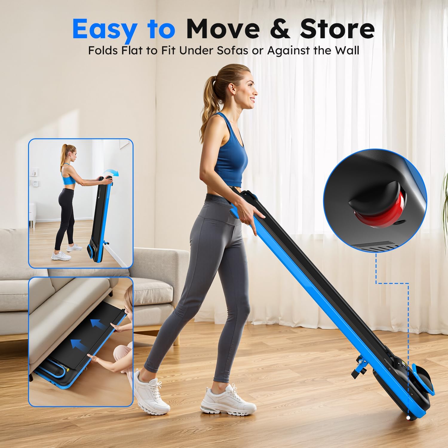 OWLSKY Walking Pad, 3 in 1 Under Desk Treadmill with Incline for Home Office, Bluetooth Speaker Walking Treadmill, 2.5 HP Low Noise, with Remote Control, LED Display - Image 3