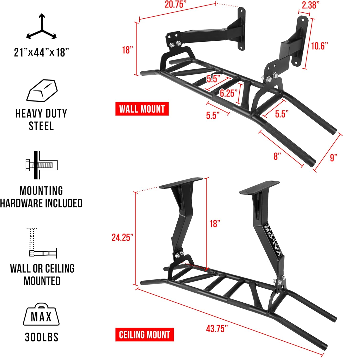 Valor Fitness Multi Grip Pull Up Bar - Wall or Ceiling Mount Chin Up Bar -Upper Body Muscle Building Station - Home Gym Workout Equipment - Image 2