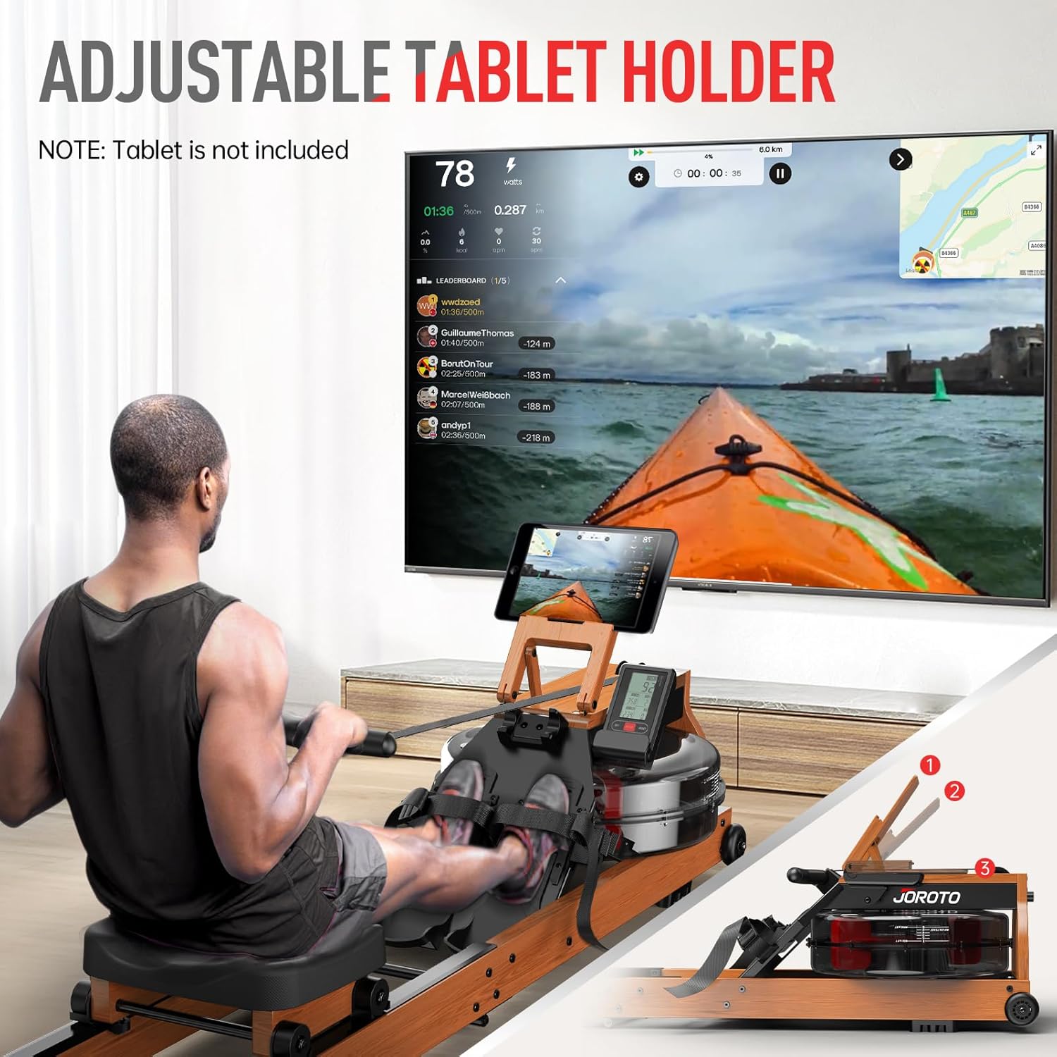 JOROTO Rowing Machines for Home Use, Foldable Rower Machine with Bluetooth Monitor, Tablet Holder Water Rowing Machine - Image 3