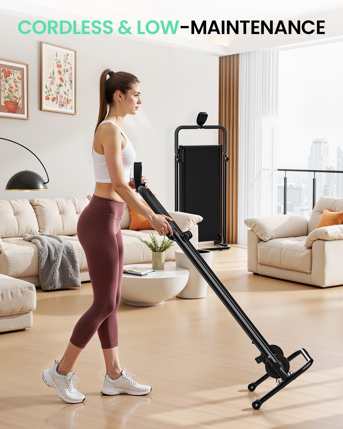 Non-Electric Treadmill with Dual Flywheel & Fixed Incline - FUNRAY Motorless Treadmill LCD Monitor, Non-Slip Belt, Compact Foldable Design for Small Home/Gym Use, Soft Foam Grips for Walking/Jogging - Image 5