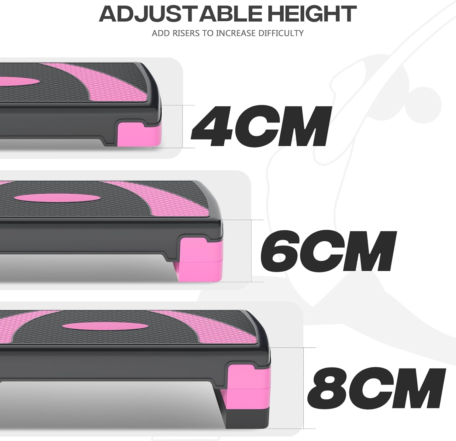 31" Aerobic Exercise Step Platform, Step Up Exercise Platform with 4" 6" 8" Adjustable Risers, Stair Stepper Workout Stepper for Home Gym Strength Training Fitness Equipment - Image 4
