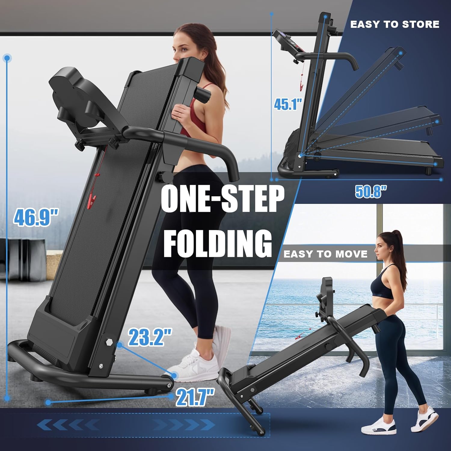 FYC Foldable Treadmills for Home, Portable Treadmill with Handles, 2.5HP Treadmills 300 lb Capacity, APP Control, Fitness Folding Walking Pad with LED Display - Image 4