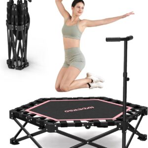HXD-ERGO 42” Foldable Mini Trampoline, Rebounder Trampoline with Adjustable Foam Handle, Fitness Trampoline for Indoor, Outdoor, Home Gym, Max Load 460lbs