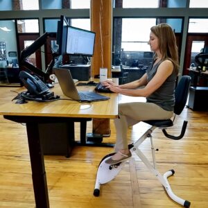 FitDesk Height Adjustable Exercise Desk Bike with Digital Performance Monitor, 8 Resistance Levels, Foldable Frame, Supportive Seat with Backrest, Supports Up to 242 lbs for Home & Office, White