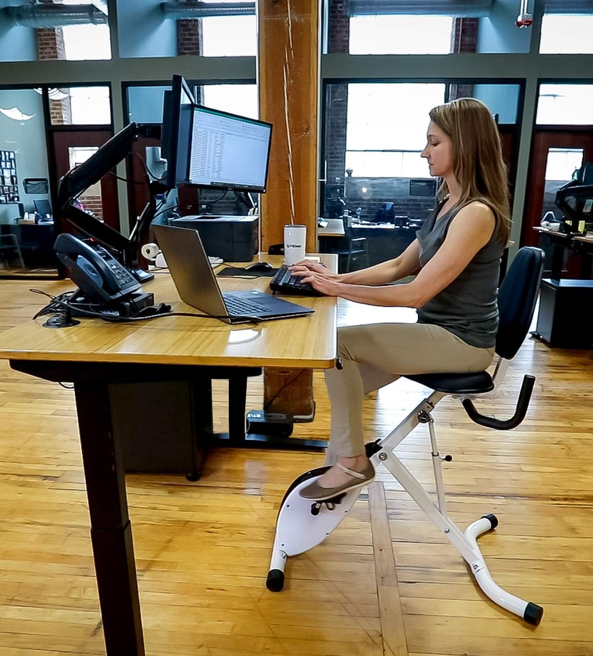 FitDesk Height Adjustable Exercise Desk Bike with Digital Performance Monitor, 8 Resistance Levels, Foldable Frame, Supportive Seat with Backrest, Supports Up to 242 lbs for Home & Office, White - Image 2