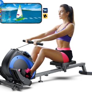 WELLFIT Rowing Machine, Magnetic Rower Machine for Home, Compact Upright Storage Rower for Small Space, 8 Levels Adjustable Resistance, 300lbs Weight Capacity, Works with Kinomap