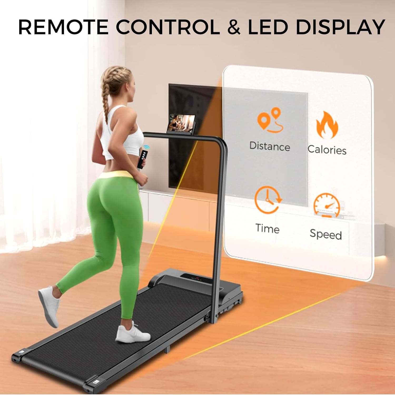Walking Pad with Handle Bar 3 in 1 Portable Treadmills for Home Small Spaces, Foldable Under Desk Treadmills Mini Walking Pad Running Machine with Remote Control 300lbs Capacity - Image 6
