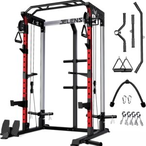 Power Cage, 2000LBS Multi-Function C21 Power Rack with Dual Pulley Cable Crossover System, All-in-One Squat Rack with More Training Attachments