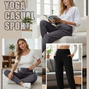 2 Pack Women’s Yoga Joggers, Cozy Sweatpants with Pockets Casual Loose Comfy High Waisted Lounge Pants