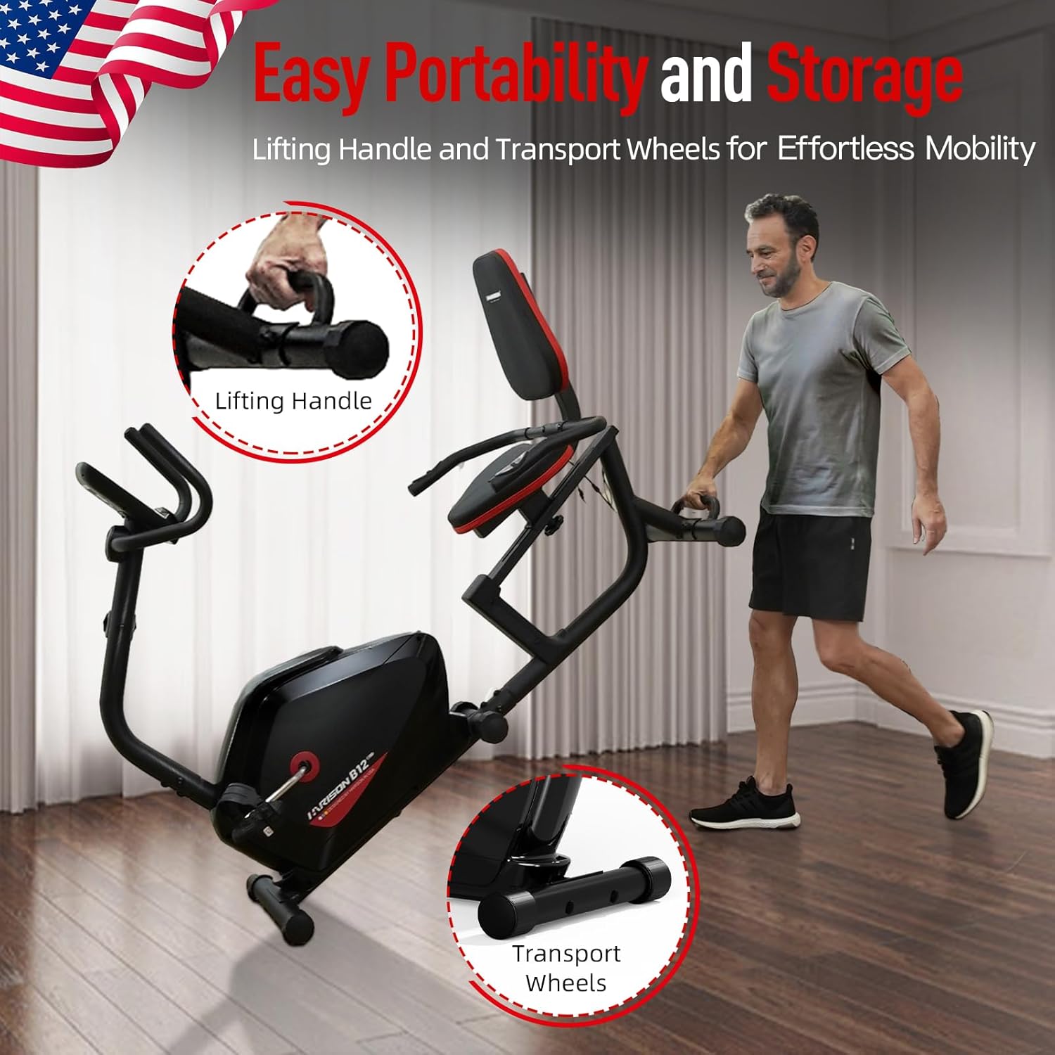 HARISON Recumbent Exercise bike for Home 400LBS Capacity, Magnetic Recumbent Exercise Bike with 2 in 1 LCD Monitor and Tablet Holder, Recumbent bikes for Adult and Seniors - Image 6