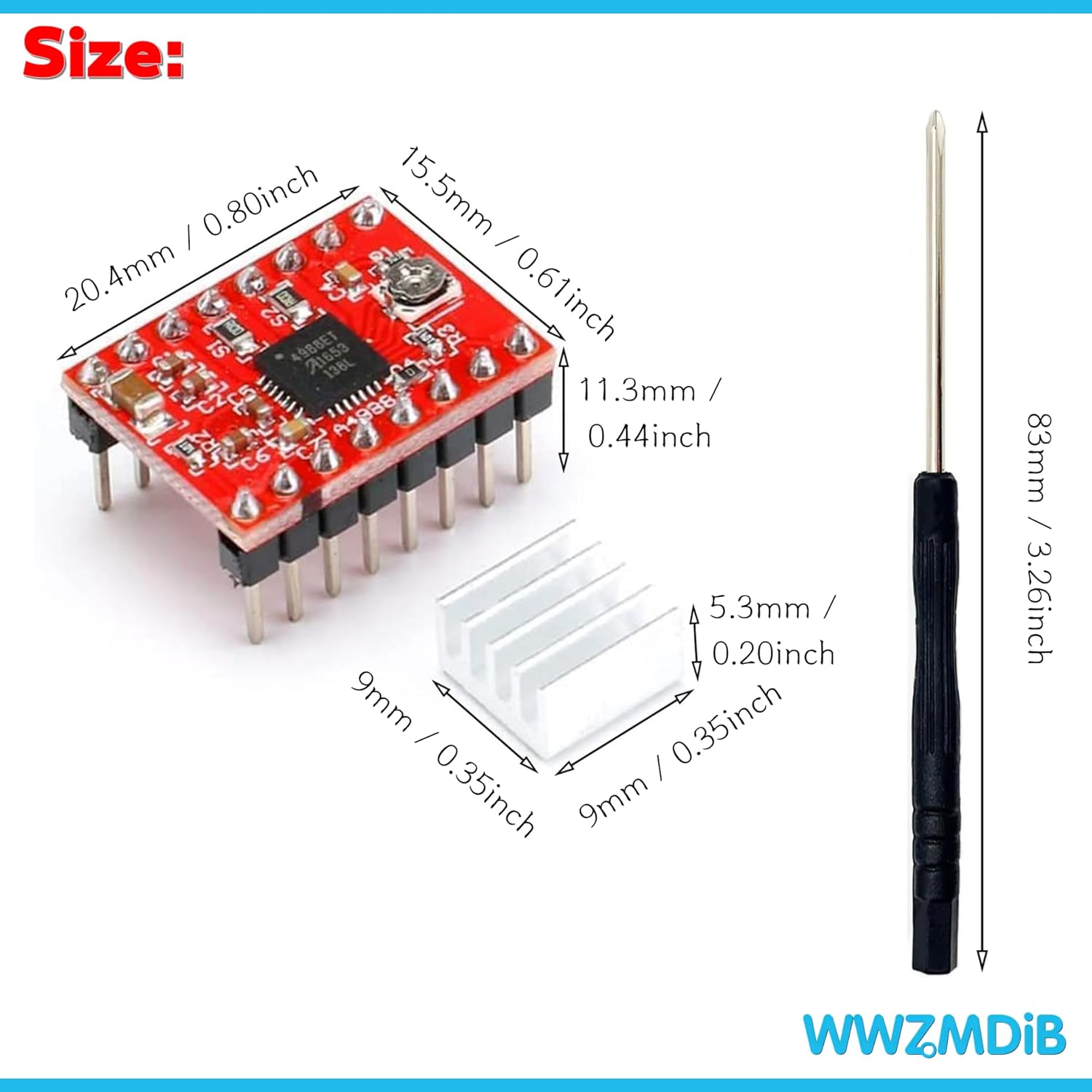 WWZMDiB A4988 Stepper Motor Drive with Heat Sink for Arduino, 3D Printer, CNC Machine or Robotics (5Pcs A4988) - Image 3