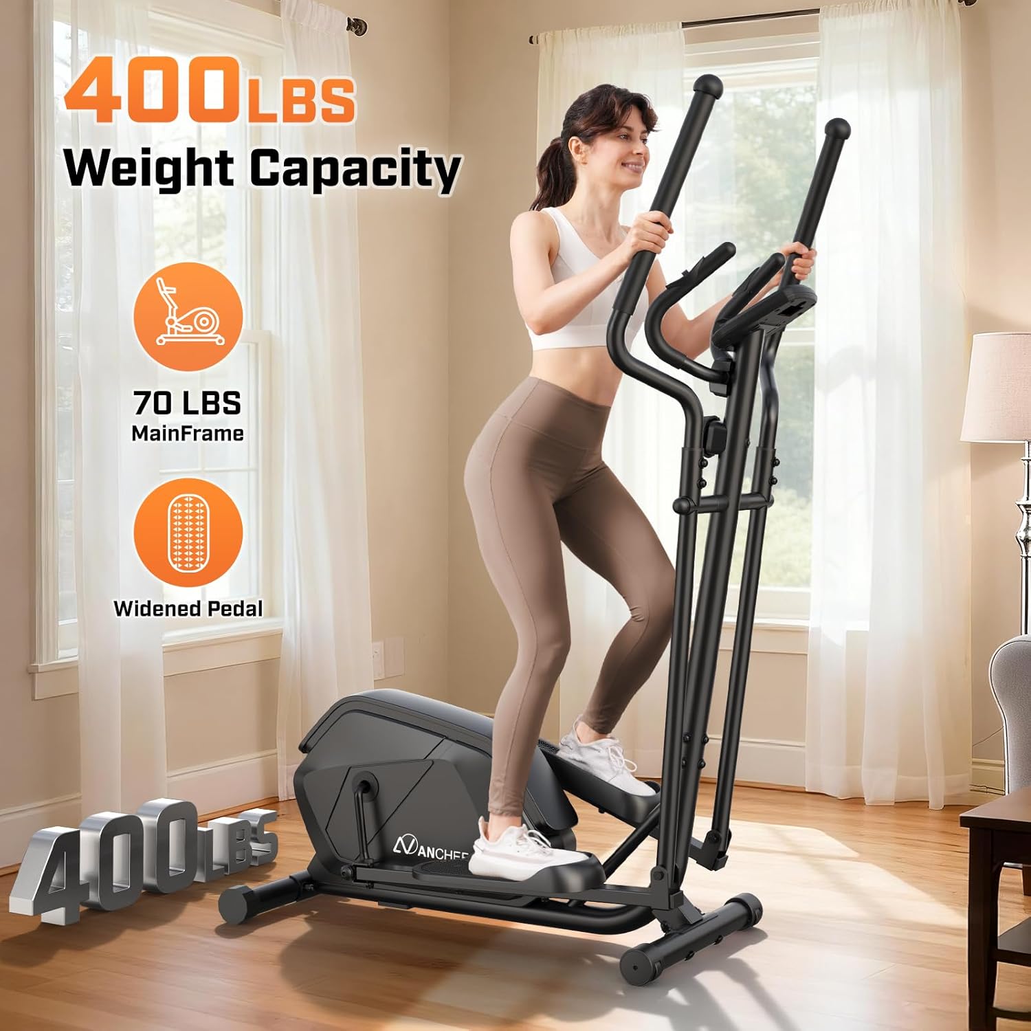 ANCHEER Elliptical Machine, Elliptical Exercise Machine for Home with Ultra-Quiet Magnetic System, Elliptical Trainer with 14 Resistance Levels&15IN Stride,Max 400LBS Loading Capacity - Image 4