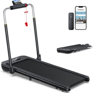WELLFIT Folding Treadmill with 10% Incline,340+ lbs Capacity Portable Treadmills with Handlebar, Under Desk Treadmill for Home Office,Low Noise Walking Pad with Smart Voice Control for Jogging Running