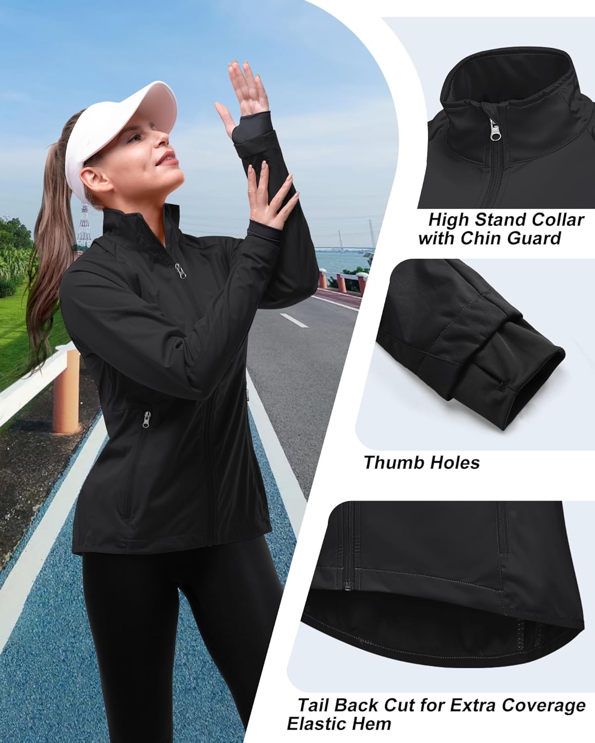 33,000ft Women's Zip Up Lightweight Athletic Workout Yoga Cycling Track Running Jacket Waterproof Windproof Reflective - Image 6