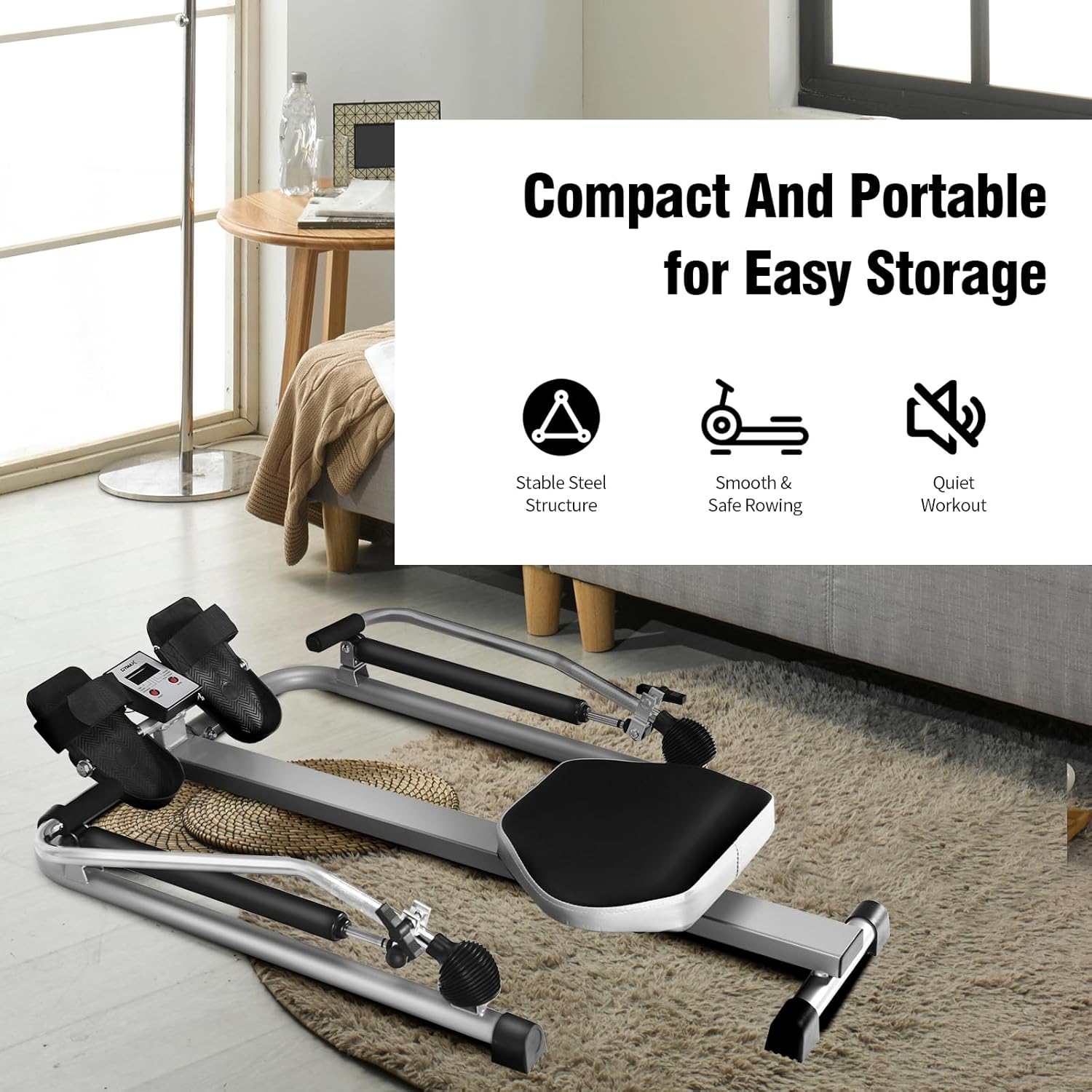 GYMAX Rowing Machines for Home, Hydraulic Rower with LCD Monitor, Adjustable Resistance up to 110LBS & Large Cushioned Seat, 265LBS Quiet Rowing Machine for Aerobic Workout Exercise Fitness - Image 8
