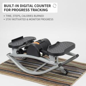 Rock Stepper, Stepper Machine with Resistance Bands, Side to Side, Lateral Rocking Fitness Exercise Equipment, LCD Monitor, Work Out at Home, for Full Body