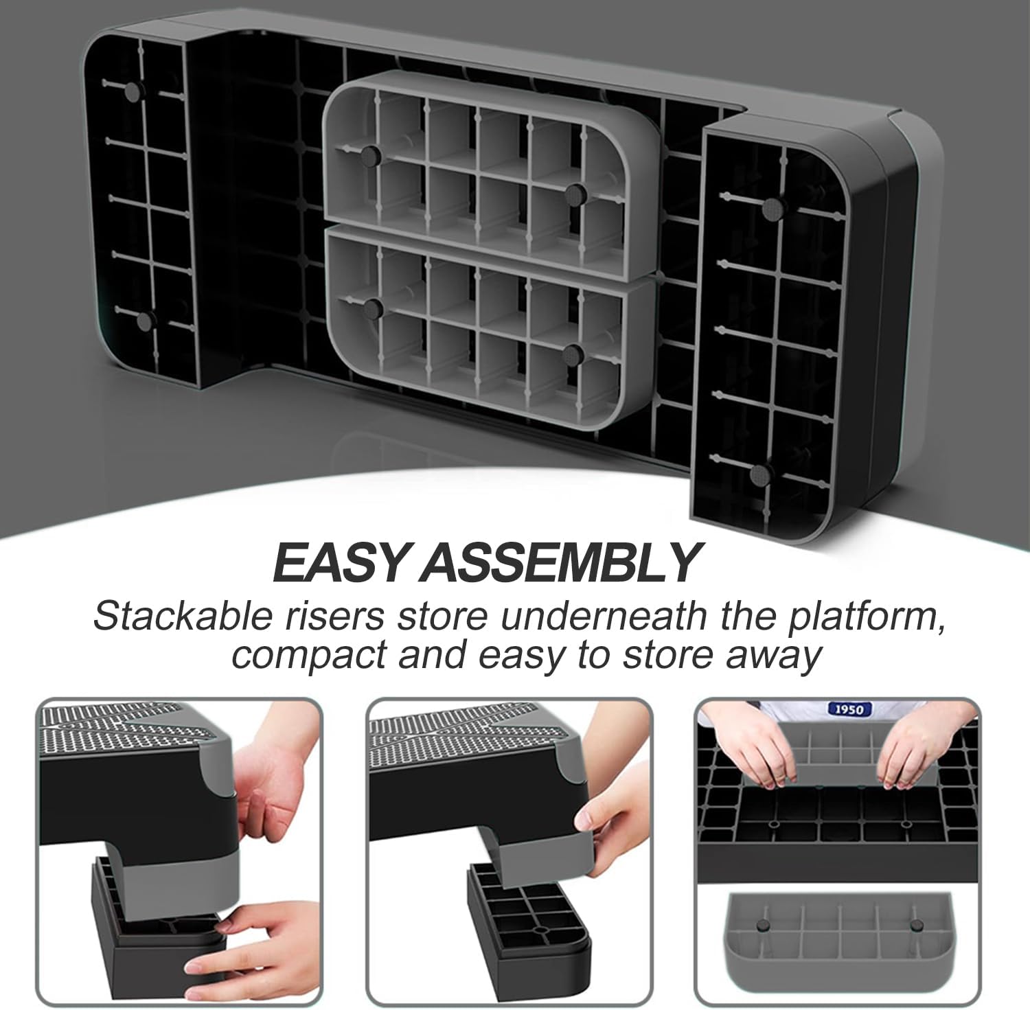 EVERYMILE Aerobic Exercise Step, Adjustable Aerobic Stepper for Exercise, Workout Step Platform, Step Up Box, 26.5" Step Deck with 4” 6” 8” Adjustable Height Risers, Women Home Gym Fitness - Image 5