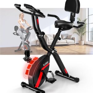 Folding Exercise Bike, SLUNSE 5 IN 1 Foldable Stationary Bike for Home, Indoor Cycling Bike with 16 Level Adjustable Magnetic Resistance, 350LBS Weight Capacity, Soft Seat Backrest For Fitness Workout
