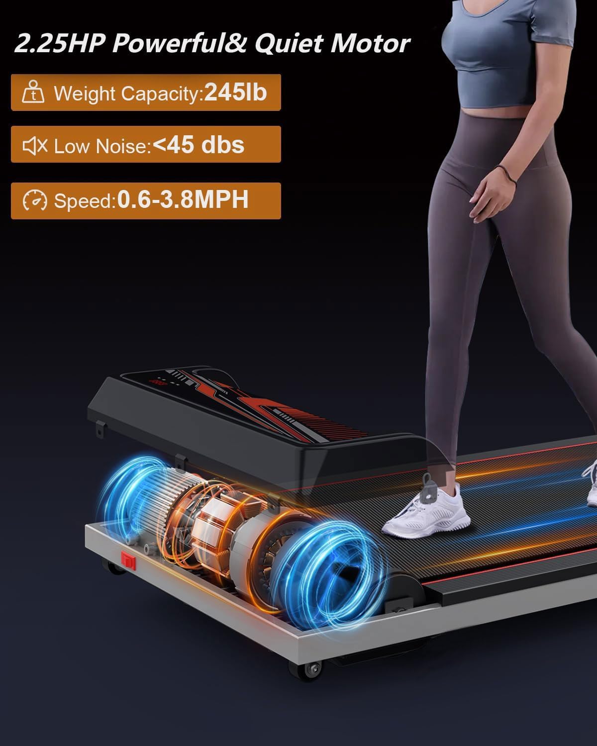 3 in 1 Treadmill, Portable Under Desk Walking Pad with Incline for Home/Office, Remote Control, LED Display - Image 3