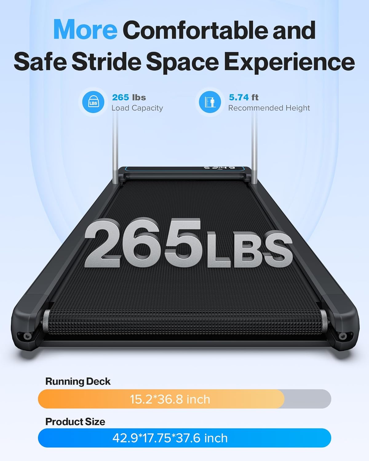 10% Incline Under Desk Walking Pad, 2.5HP Low Noise Treadmill for Home Office Apartment, 3 in 1 Lightweight Running Machine for Small Space, Works with Apps & Mute Remote Control, No Installation - Image 6