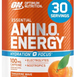 Optimum Nutrition Amino Energy Powder Plus Hydration, with BCAA, Electrolytes, and Caffeine, Tangerine Wave, 30 Servings (Packaging May Vary)