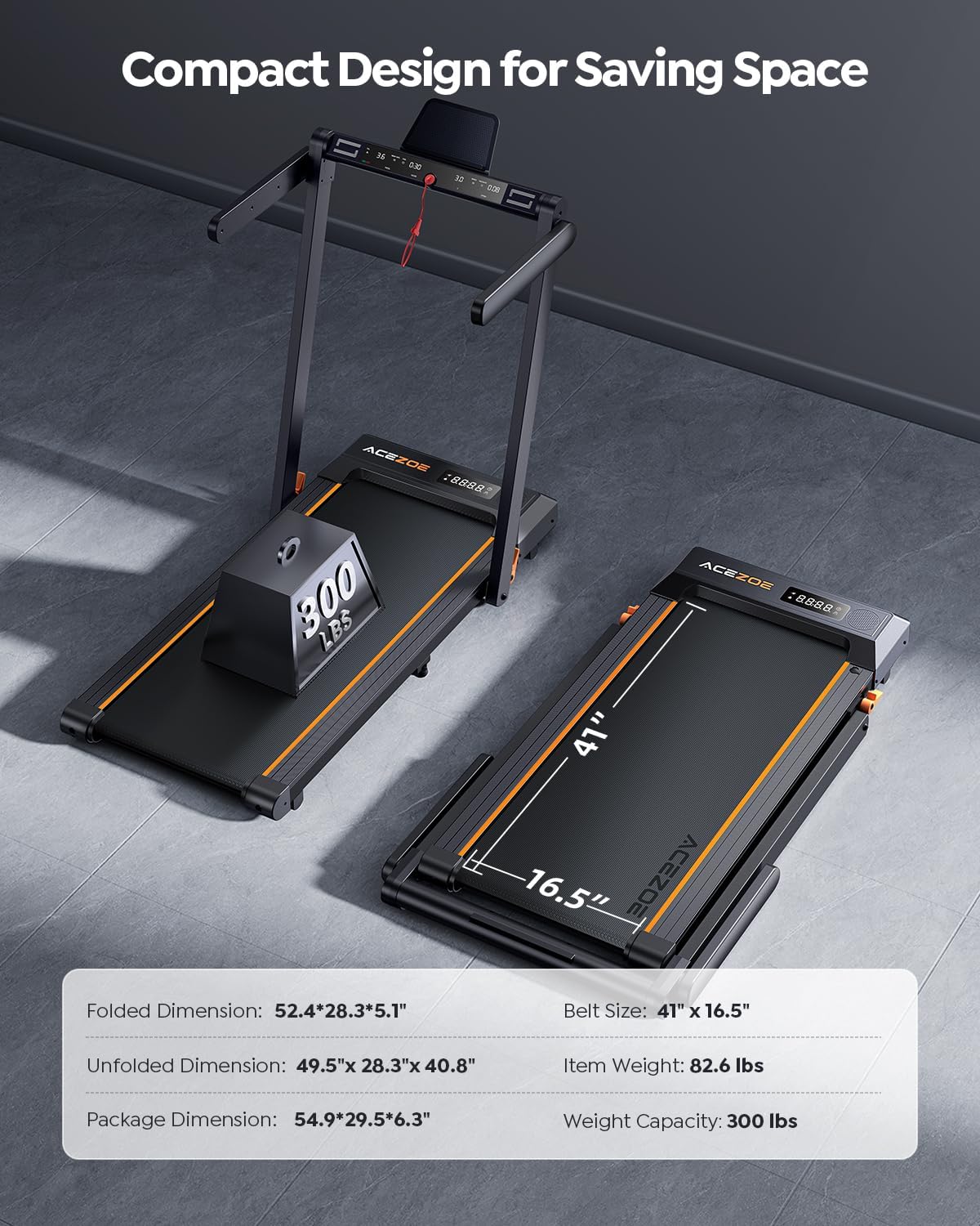 Foldable Treadmill with 10% Incline, 2.5HP Walking Pad with Handle Bar, 300 lb Capacity Treadmills for Home/Office, Under Desk Treadmill with App & Bluetooth Speaker, 0.6-10MPH - Image 7