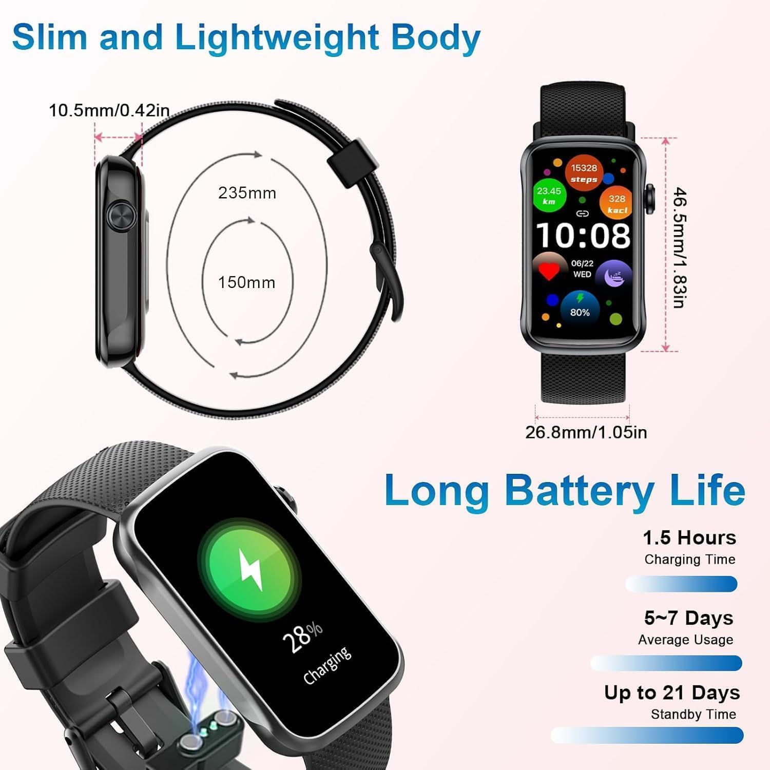 Fempoin Smart Watch, Smartwatch for Men Women with 24 Sport Modes, IP68 Waterproof Fitness Tracker with 24/7 Heart Rate/Sleep/SpO2 Monitor, Step Tracker, Pedometer, Activity Tracker for Android iOS - Image 6