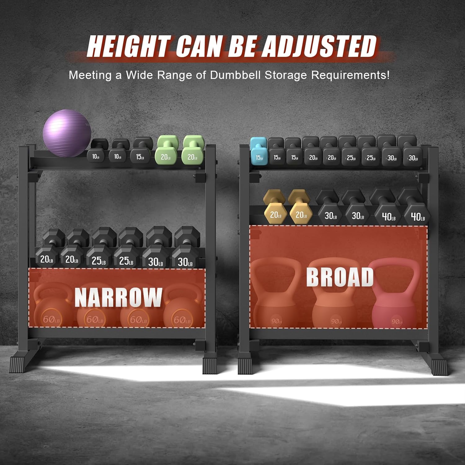 3-Tier Dumbbell Rack, 1100LB Capacity Adjustable Weight Rack for Home Gym, Heavy-Duty Weight Stand for Dumbbells Kettlebells & Weight Plates(Rack Only) - Image 3